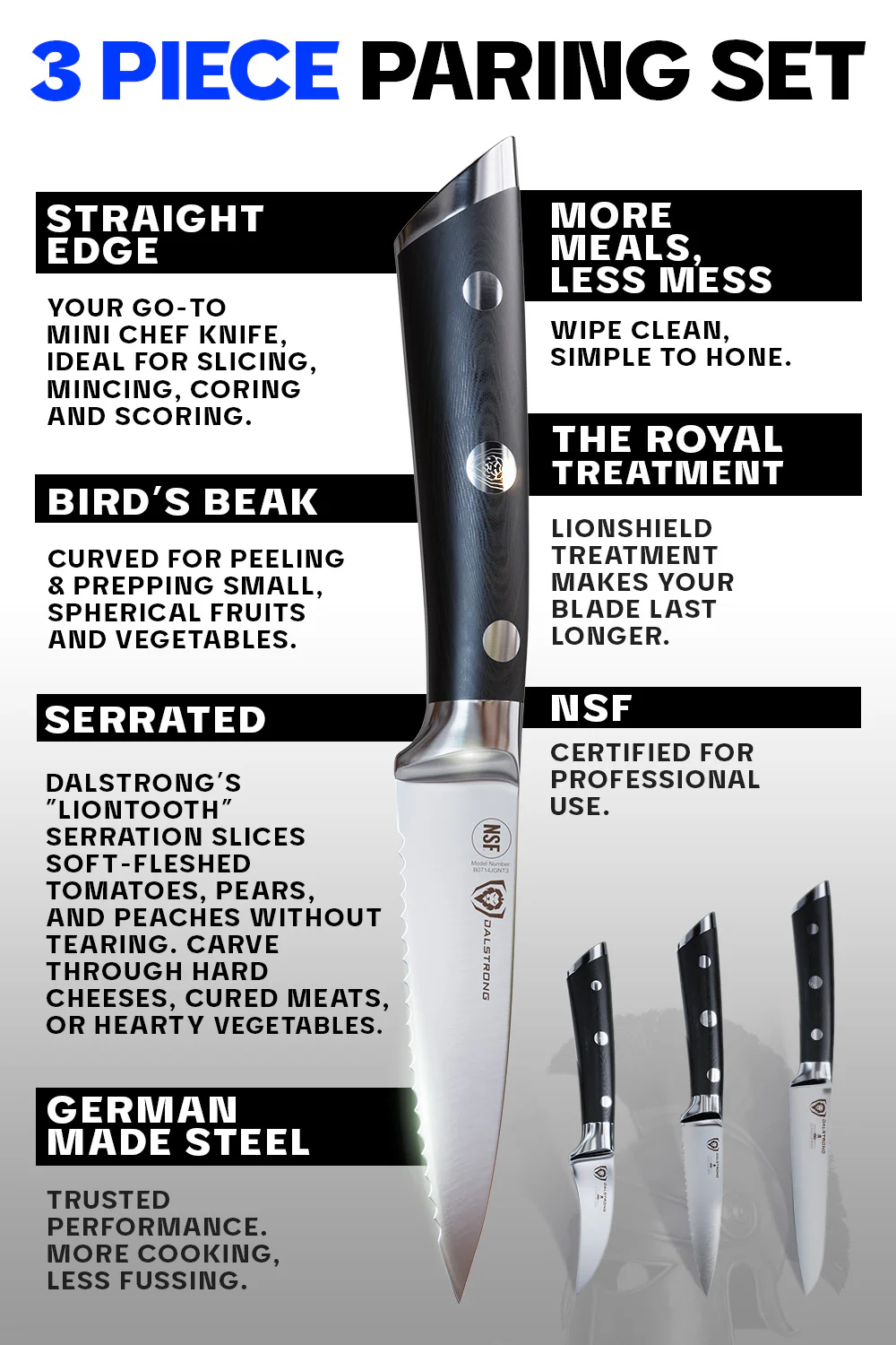 3-Piece Paring Knife Set | Gladiator Series | NSF Certified | Dalstrong © - Image 7