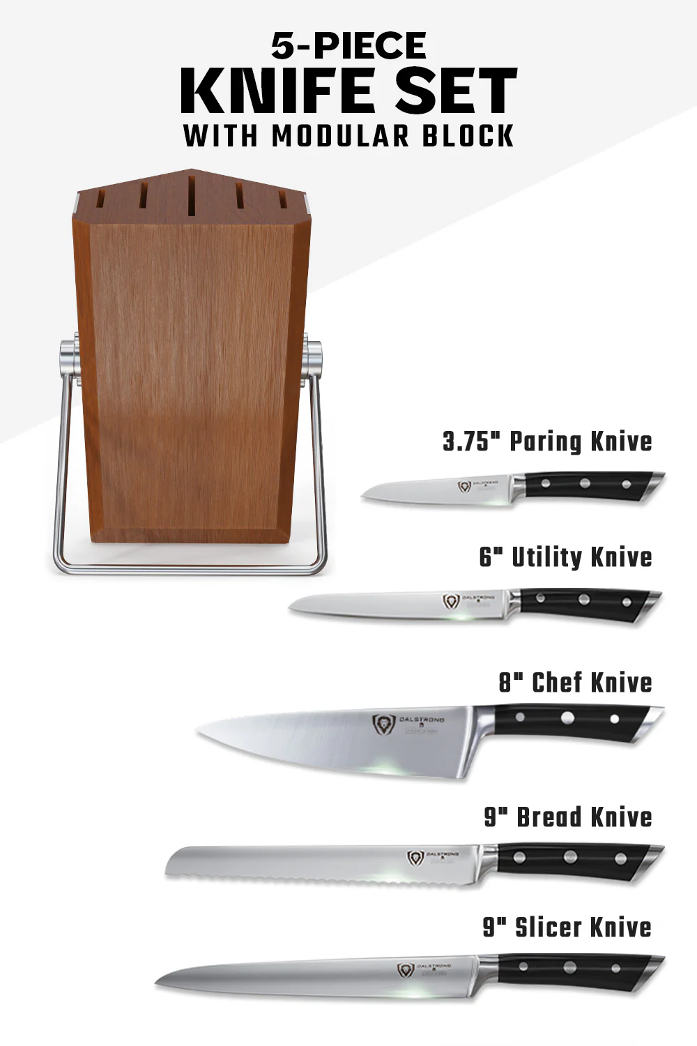 5-Piece Knife Set with Modular Block | Gladiator Series | Knives NSF Certified | Dalstrong © - Image 6