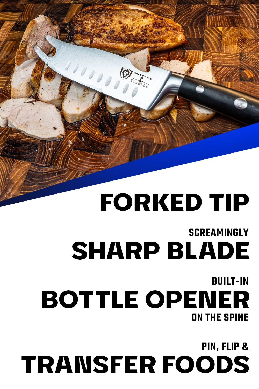 BBQ & Pitmaster Meat Knife 8" with Forked Tip & Bottle Opener | Gladiator Series | NSF Certified | Dalstrong © - Image 5