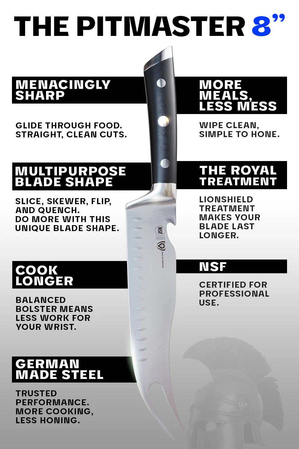 BBQ & Pitmaster Meat Knife 8" with Forked Tip & Bottle Opener | Gladiator Series | NSF Certified | Dalstrong © - Image 7