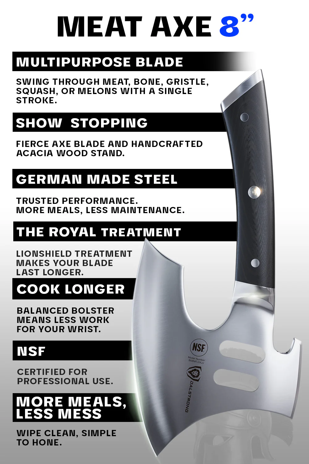 Meat Chopper 8" with Acacia Wood Stand | Gladiator Series | NSF Certified | Dalstrong © - Image 6