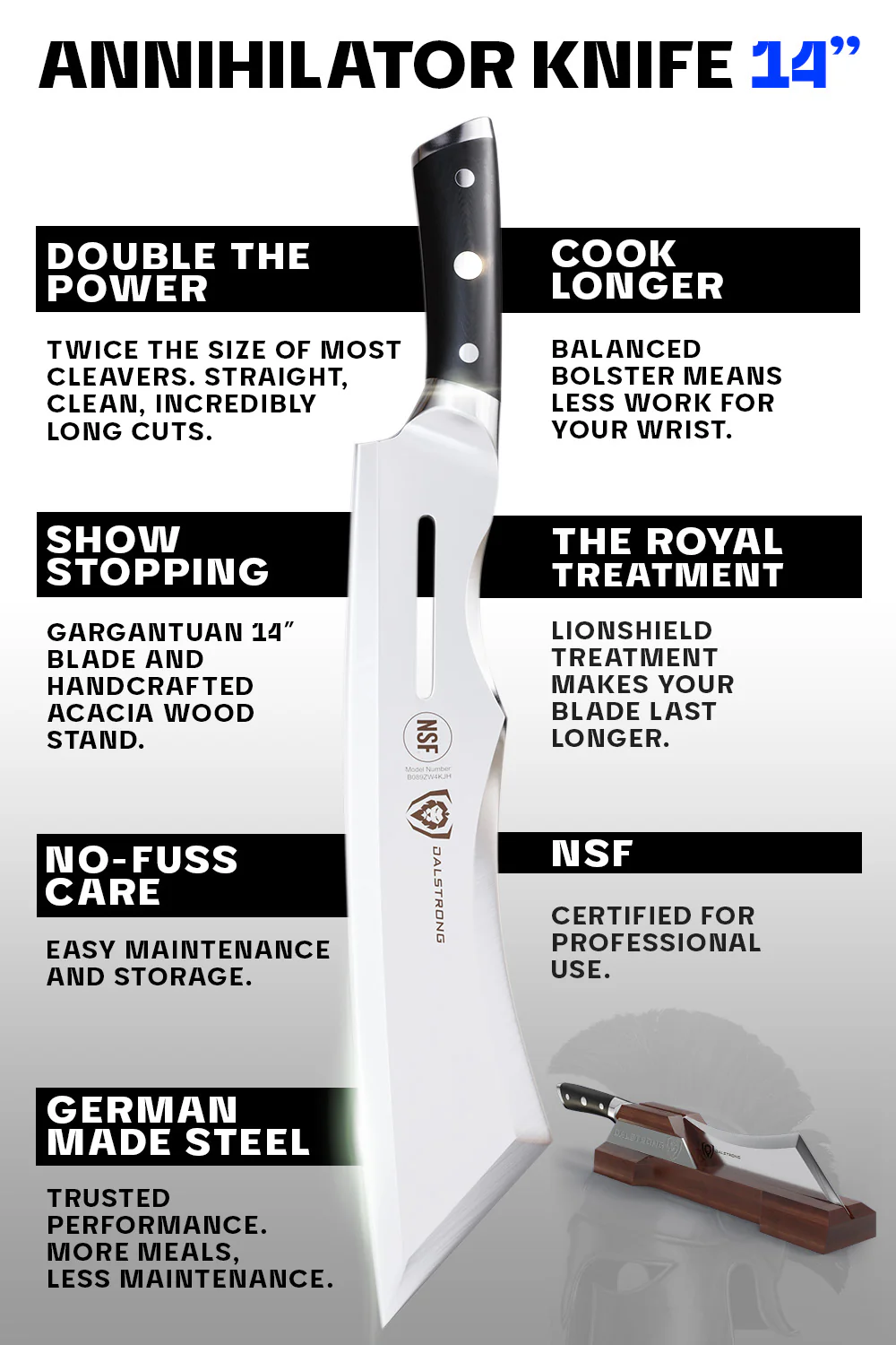 Annihilator Meat Cleaver with Stand 14" | Gladiator Series | Cleaver NSF Certified | Dalstrong © - Image 7