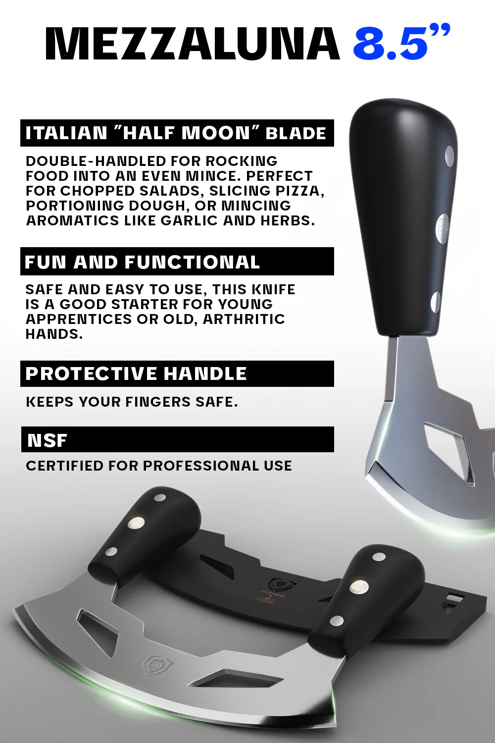 Mezzaluna Knife 8.5" | ABS Handles | Gladiator Series | Dalstrong © - Image 6