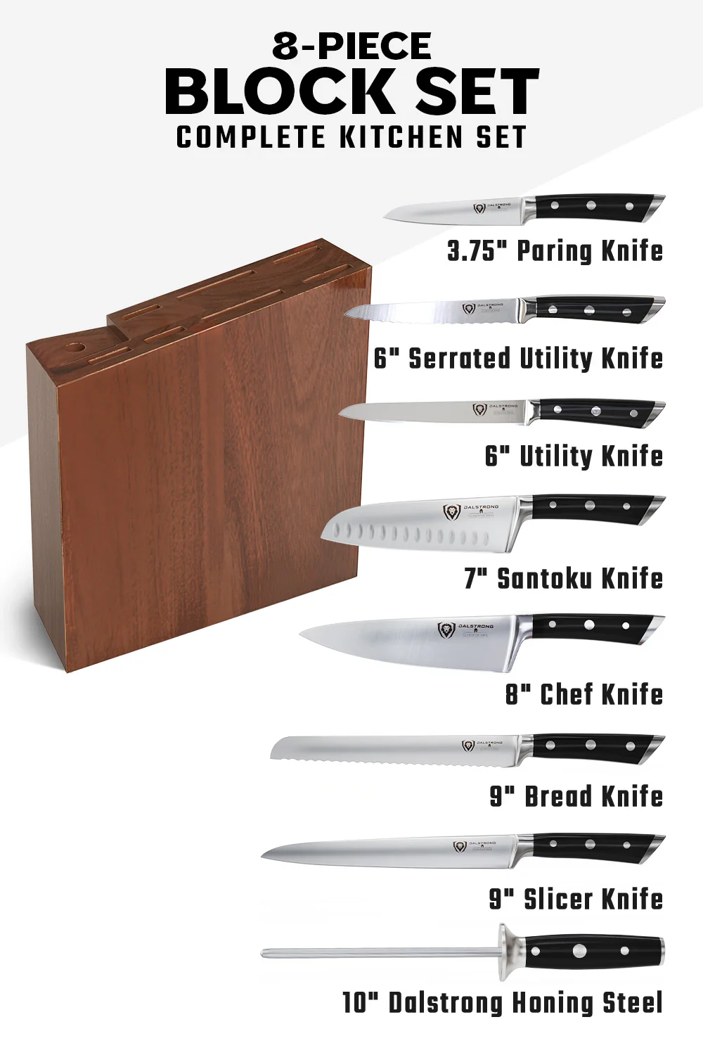 8-Piece Knife Block Set | Gladiator Series | Knives NSF Certified | Dalstrong © - Image 6