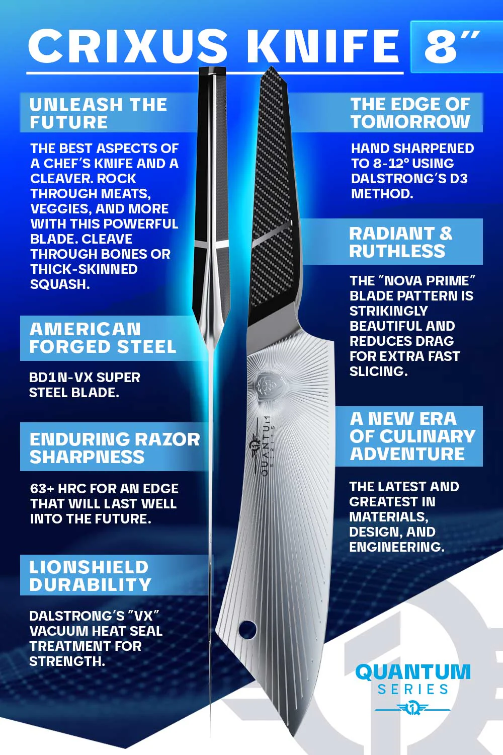 Chef & Cleaver Hybrid Knife 8" | Crixus | Quantum 1 Series | Dalstrong © - Image 4