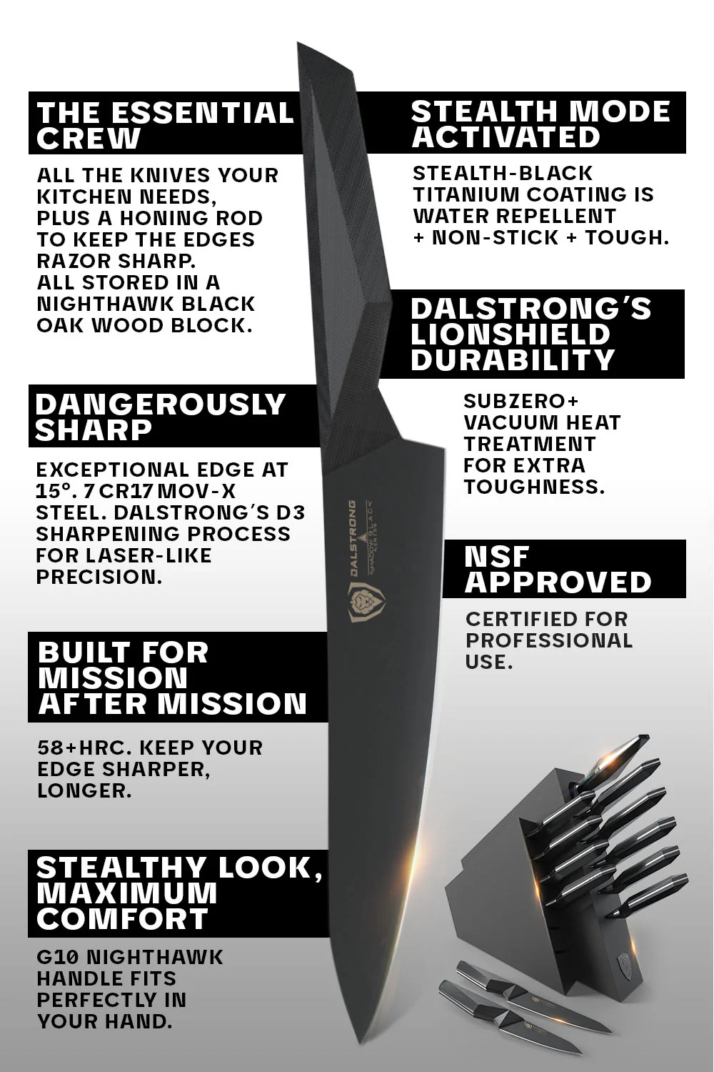 12 Piece Knife Block Set | Shadow Black Series | NSF Certified | Dalstrong © - Image 7