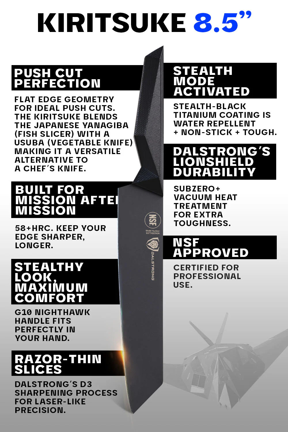 Kiritsuke Chef's Knife 8.5" | Shadow Black Series | NSF Certified | Dalstrong © - Image 6