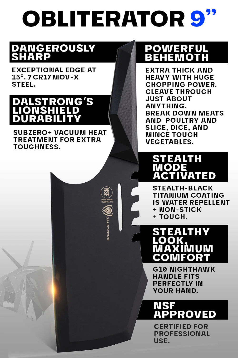 Meat Cleaver 9" | Obliterator | Shadow Black Series | NSF Certified | Dalstrong © - Image 7