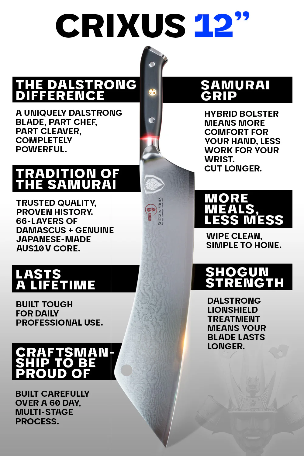Extra-Long Chef & Cleaver Hybrid Knife 12" | Crixus | Shogun Series ELITE | Dalstrong © - Image 5
