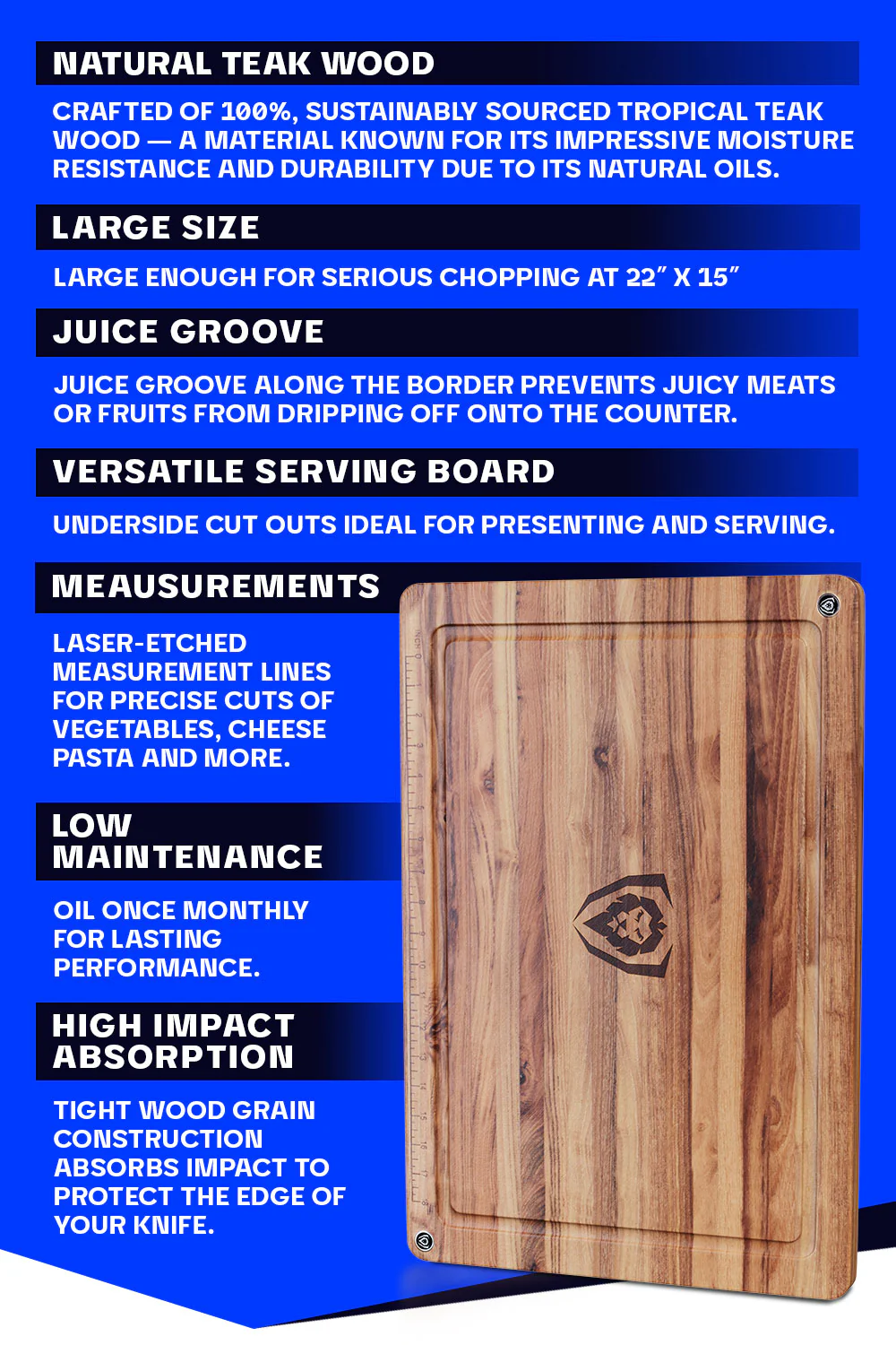 Teak Cutting Board | Large Size | Horizontal Grain | Dalstrong © - Image 6